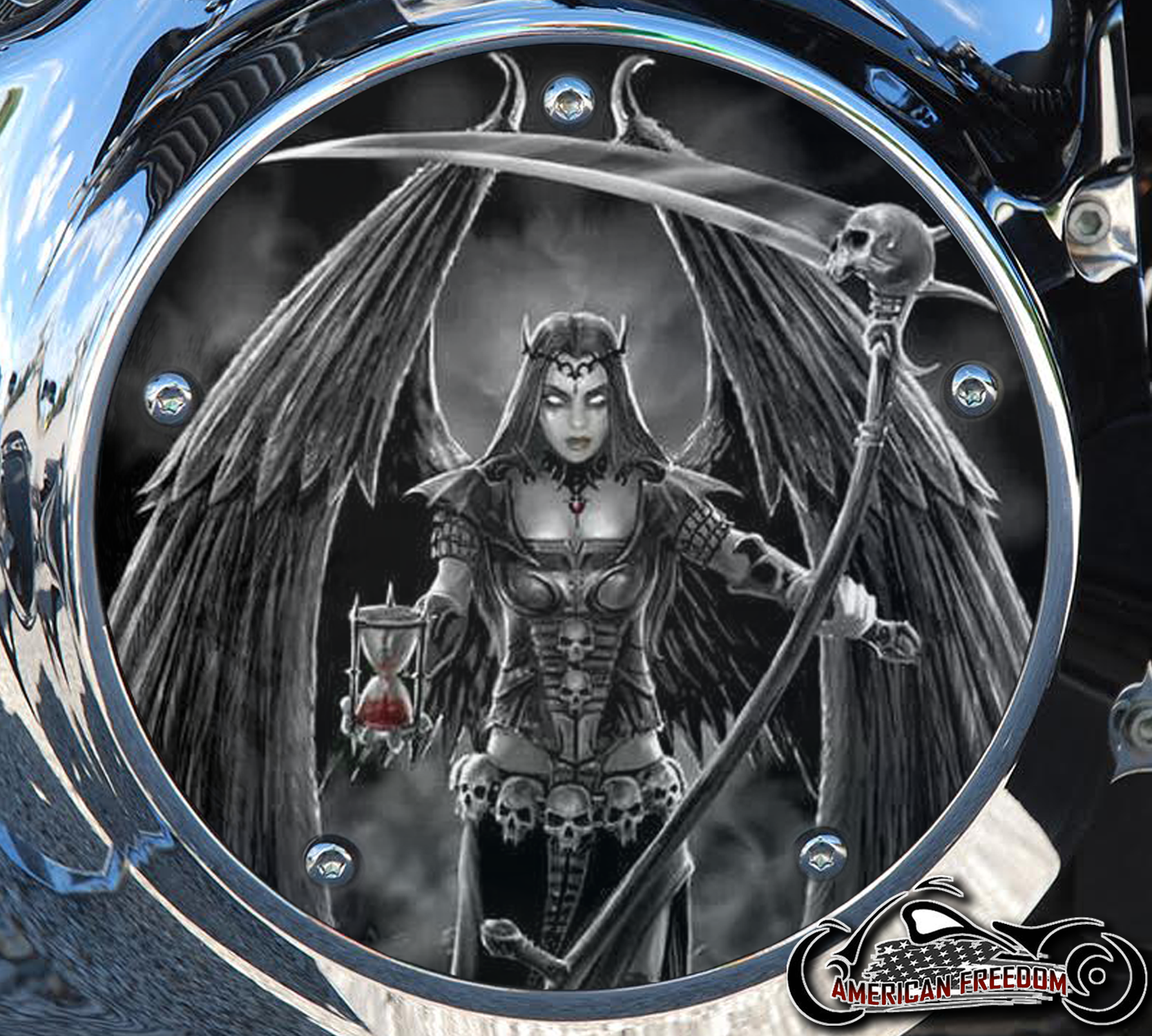 Custom Derby Cover - Dark Angel Time Glass
